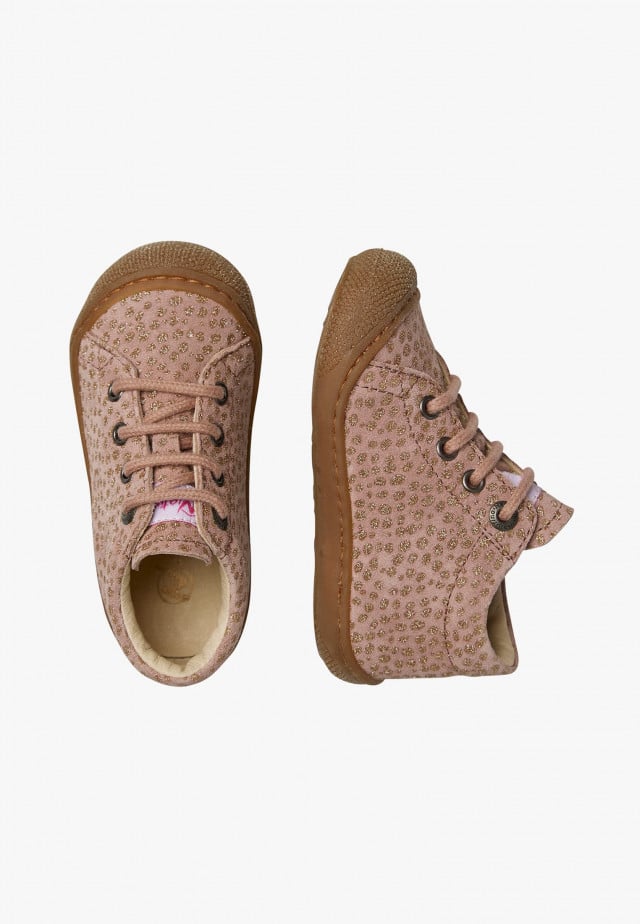 NATURINO COCOONLauflernschuhe aus Veloursleder mit Leoparden-Print, Rosa-Platin