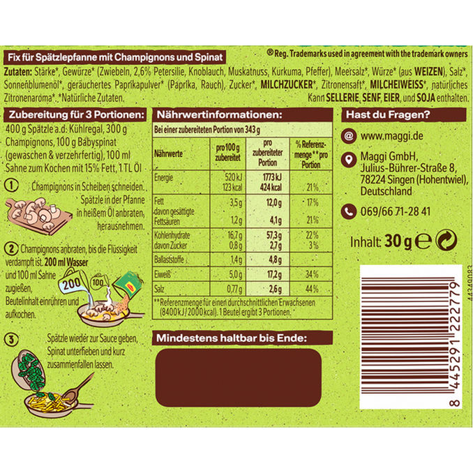 Fix Spinat Champignon Pfanne, 30g von Maggi