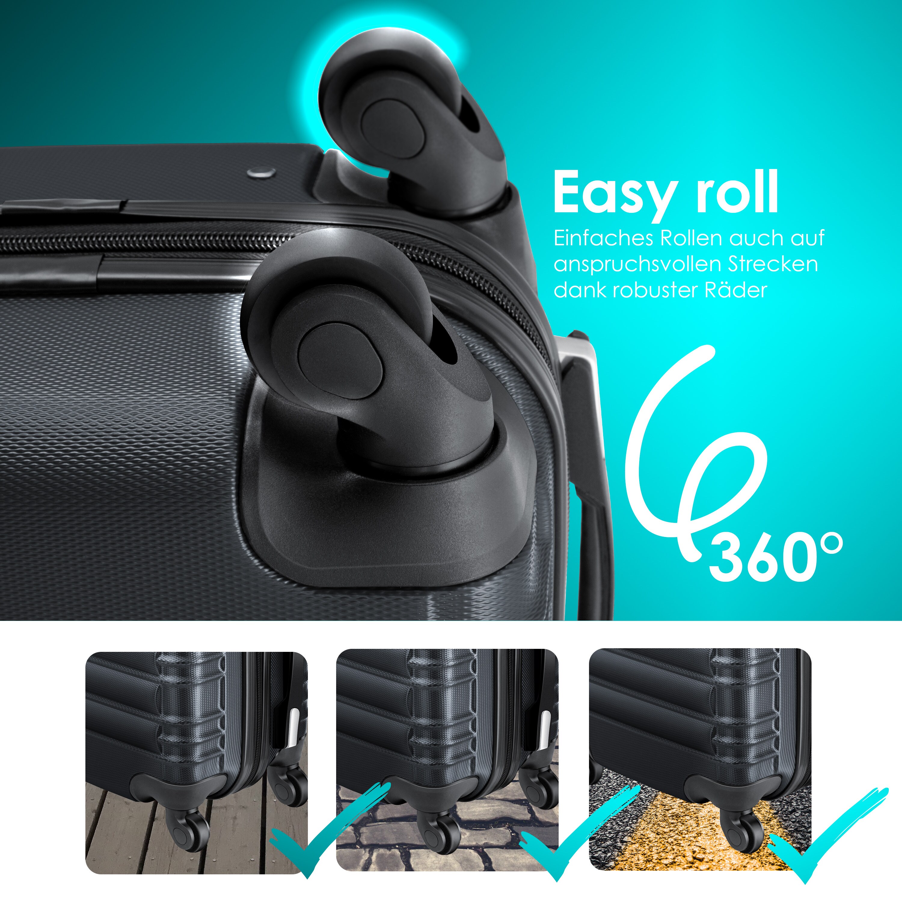 KESSER® 3tlg. Hartschalenkofferset Hartschalenkoffer Reisekoffer Set Reisekofferset Trolley Koffer Inkl. Kofferwaage + Gepäckanhänger Rollkoffer Schloss 4 Rollen ABS-Hartschale Teleskopgriff M-L-XL