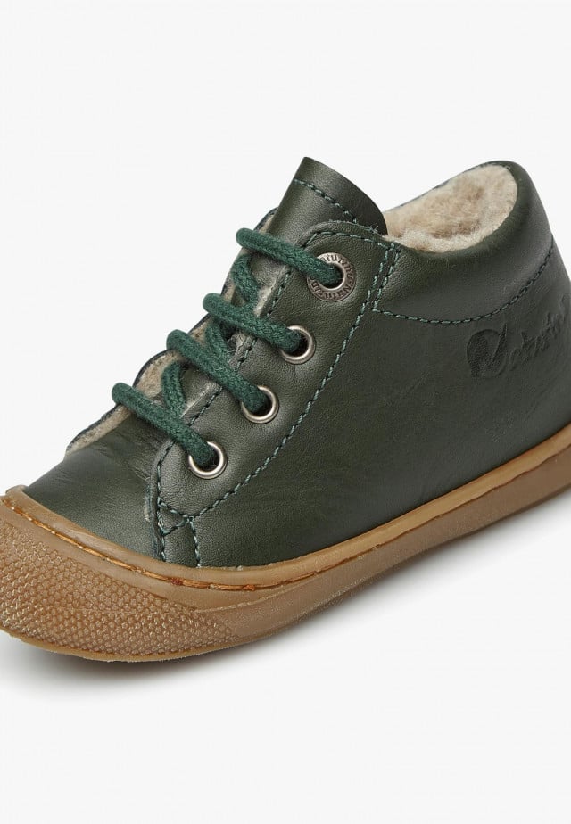 NATURINO COCOONLauflernschuhe aus Leder mit Wollfutter, Dunkelgrün