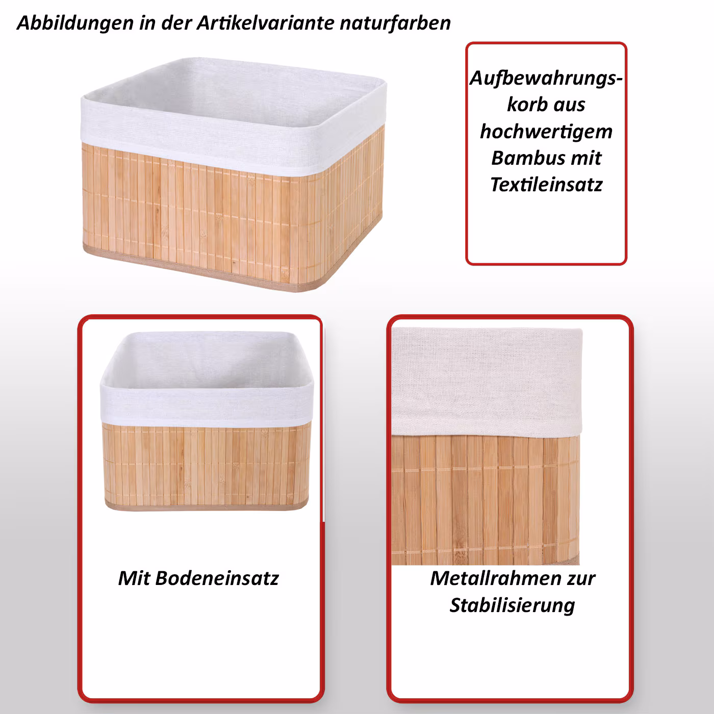 3er Set Aufbewahrungskorb MCW-C21, Korb Aufbewahrungsbox Ordnungsbox Sortierbox Regalkorb, Bambus ~ braun