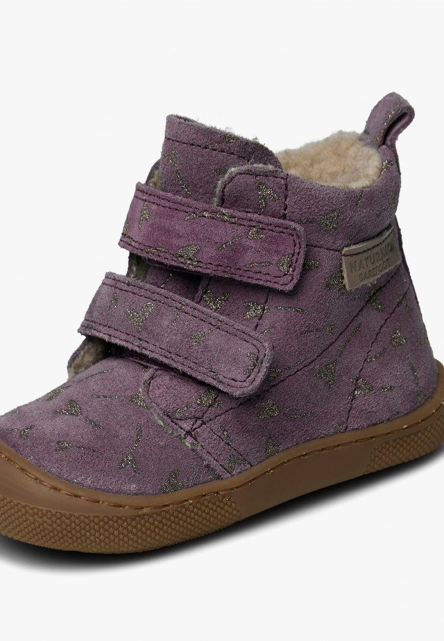 NATURINO WIGGHI VLBarfußstiefel aus bedrucktem Veloursleder, Violett