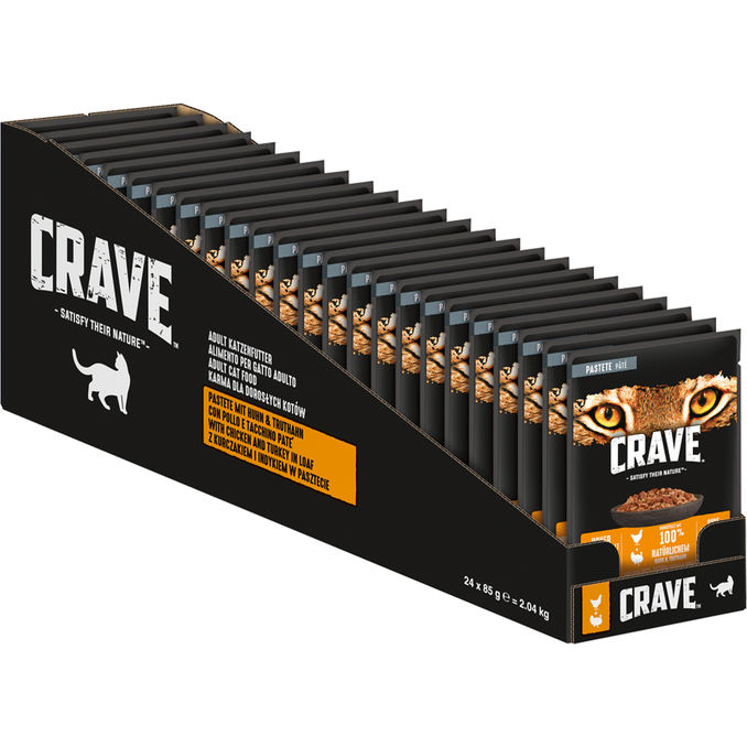 Katzenfutter Portionsbeutel Pastete mit Huhn & Truthahn, 24er Pack, 24x 85g von Crave