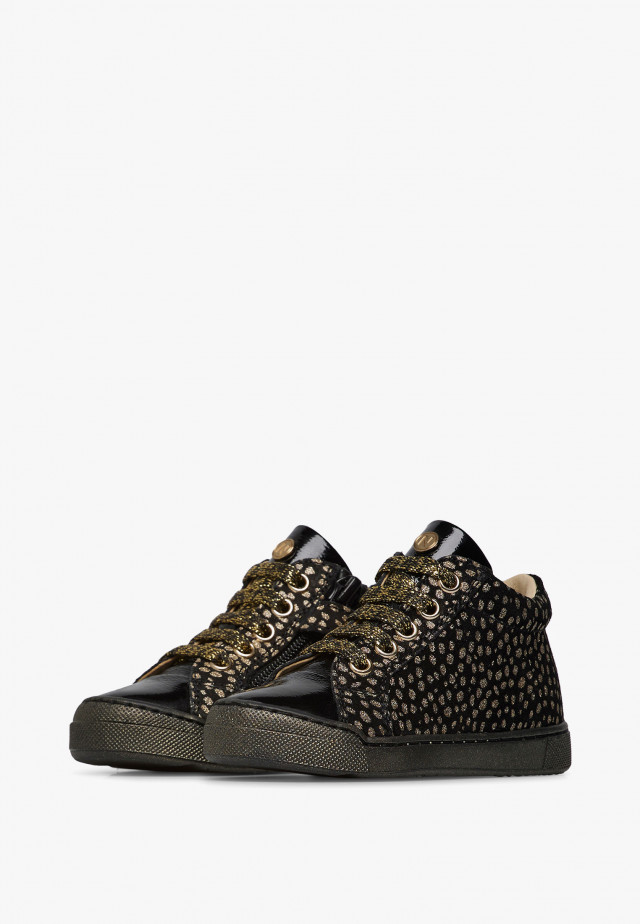NATURINO DORD ZIPSneakers aus Velours- und Lackleder, Schwarz-Platin