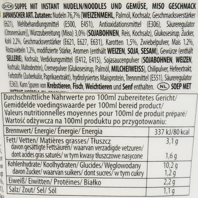 Instantnudeln Veggie Miso, 67g von Cup Noodles