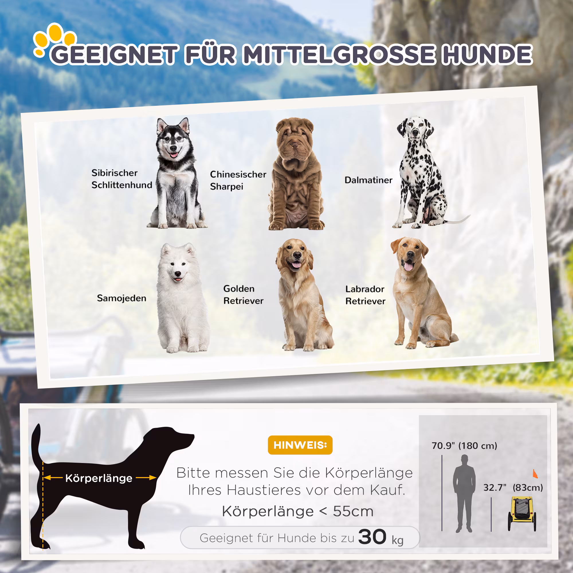 PawHut Hundeanhänger mit Netzfenster und Sicherheitsfahne schwarz 140L x 71B x 35H cm