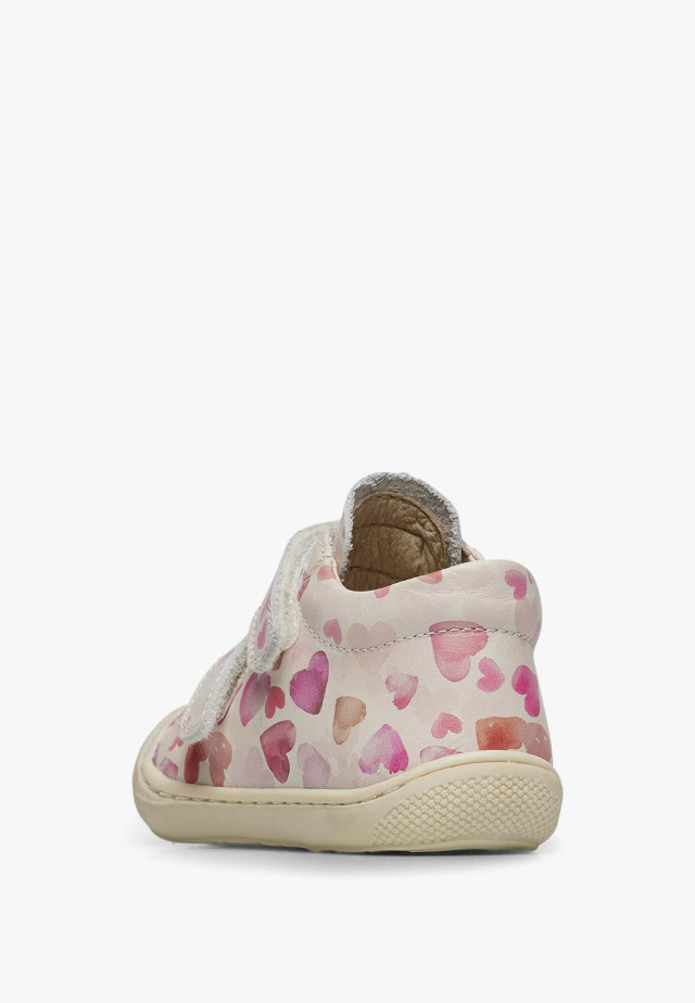 NATURINO COCOON VLLauflernschuhe aus Leder mit Herzchen-Print, Weiß-Rosa