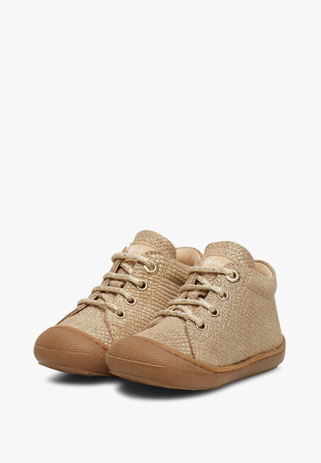 NATURINO COCOONLauflernschuhe aus Metallic-Veloursleder, Platin