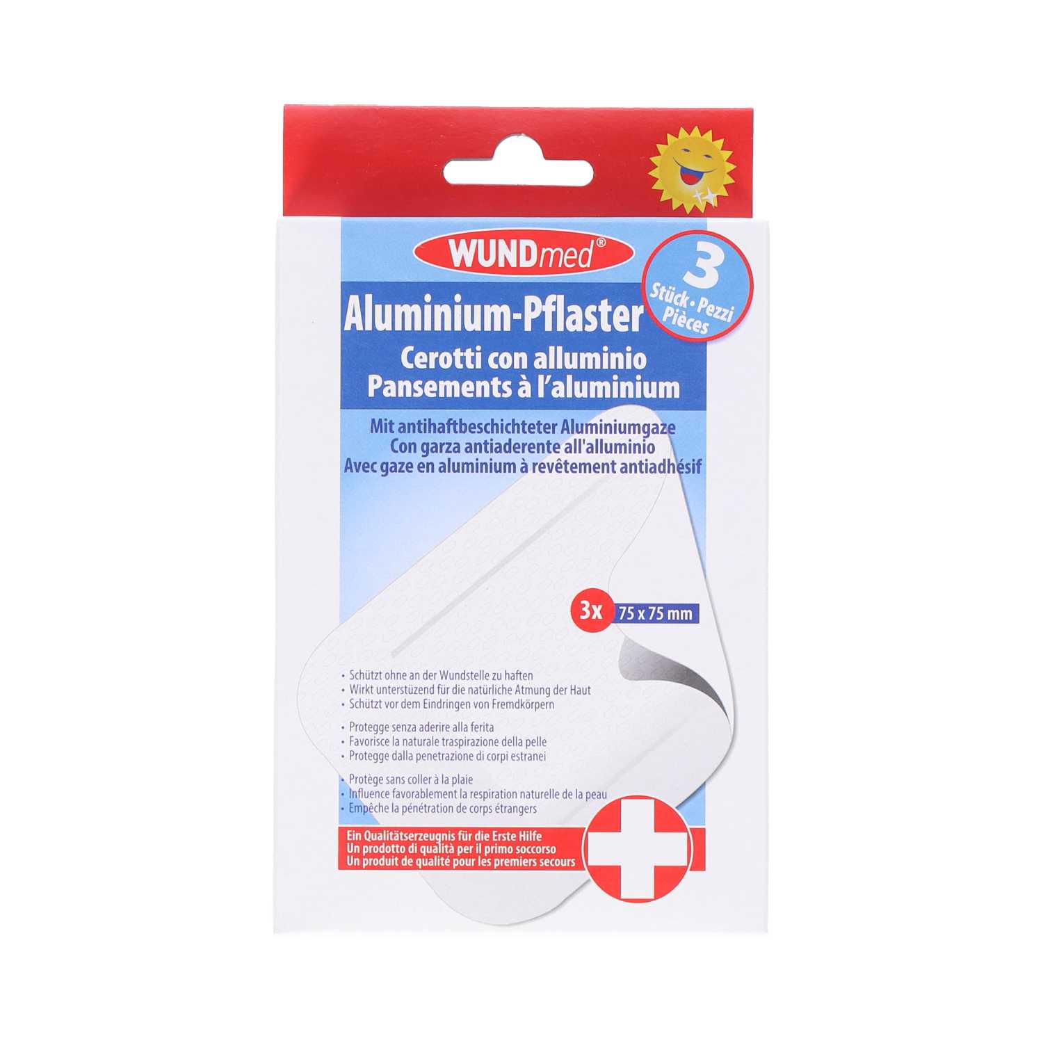 WUNDmed® Aluminium-Pflaster 75 x 75 mm 3er