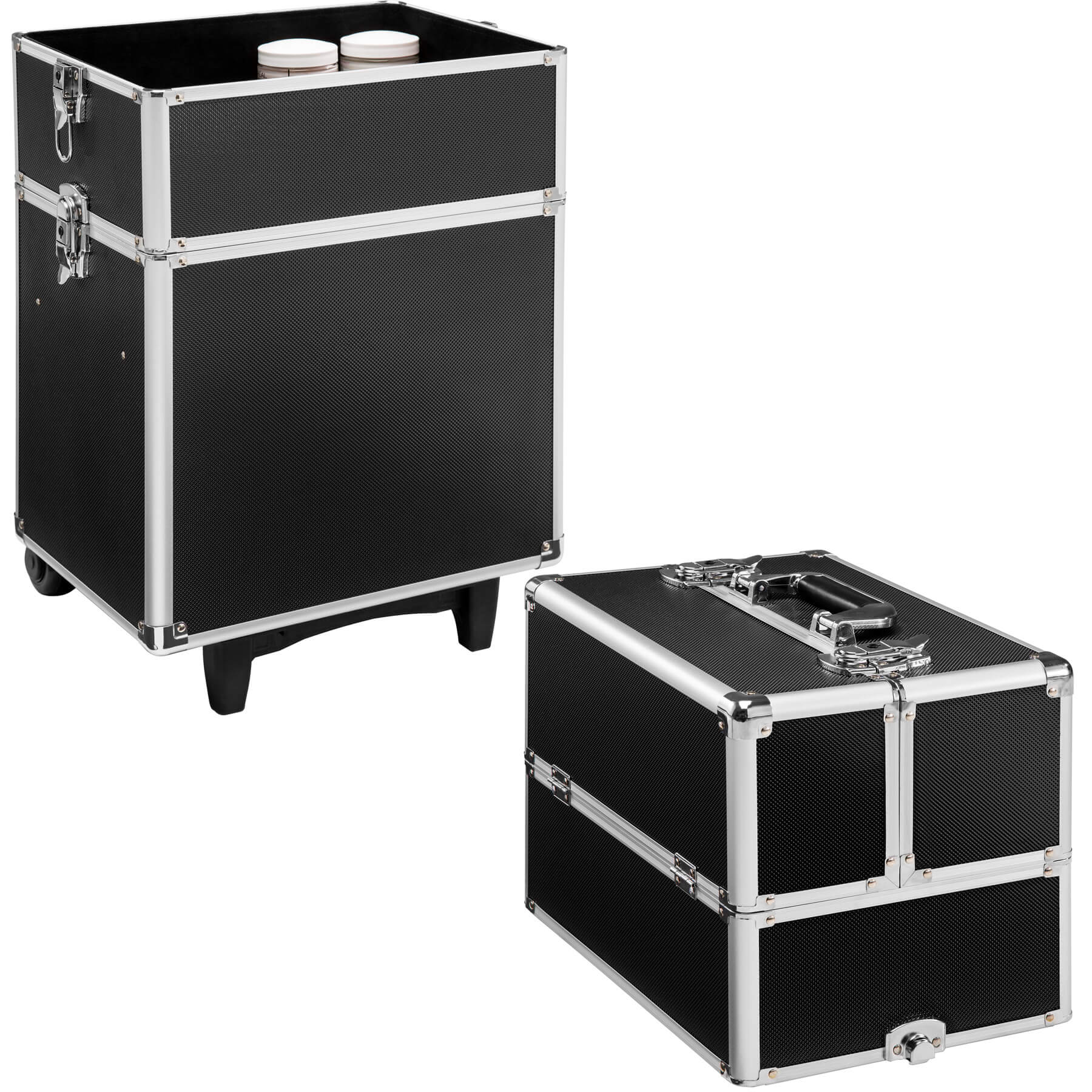 tectake® Kosmetikkoffer, 3 in 1 mit Innenverkleidung aus Samt, abgerundete Ecken mit Schutz-Beschlägen, 35 x 25 x 68 cm
