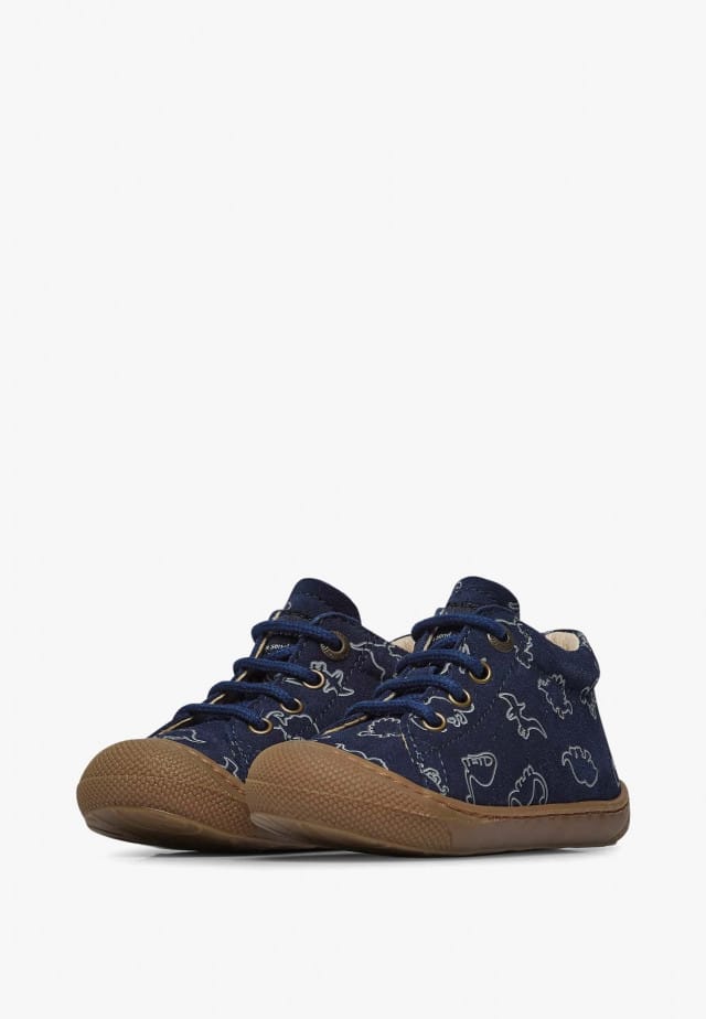NATURINO COCOONLauflernschuhe aus Veloursleder mit Dinosaurier-Print, Marineblau