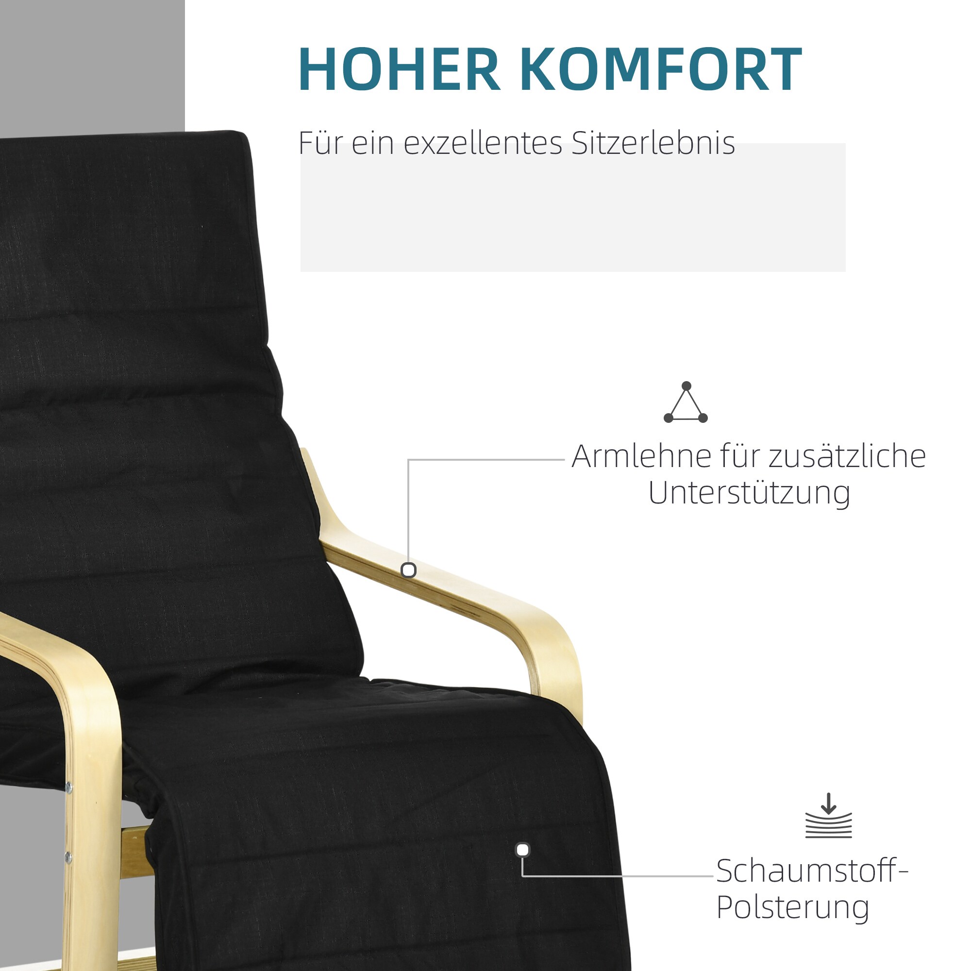 HOMCOM Relaxsessel mit abnehmbarer, angenehm gepolsterter Auflage schwarz 66,5L x 94B x 100H cm