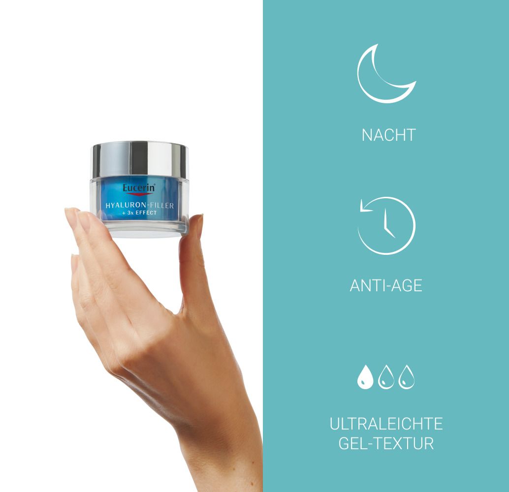 Eucerin® HYALURON-FILLER + 3x EFFECT Feuchtigkeits-Booster Nachtpflege – Gesichtspflege mit Hyaluronsäure gegen Falten