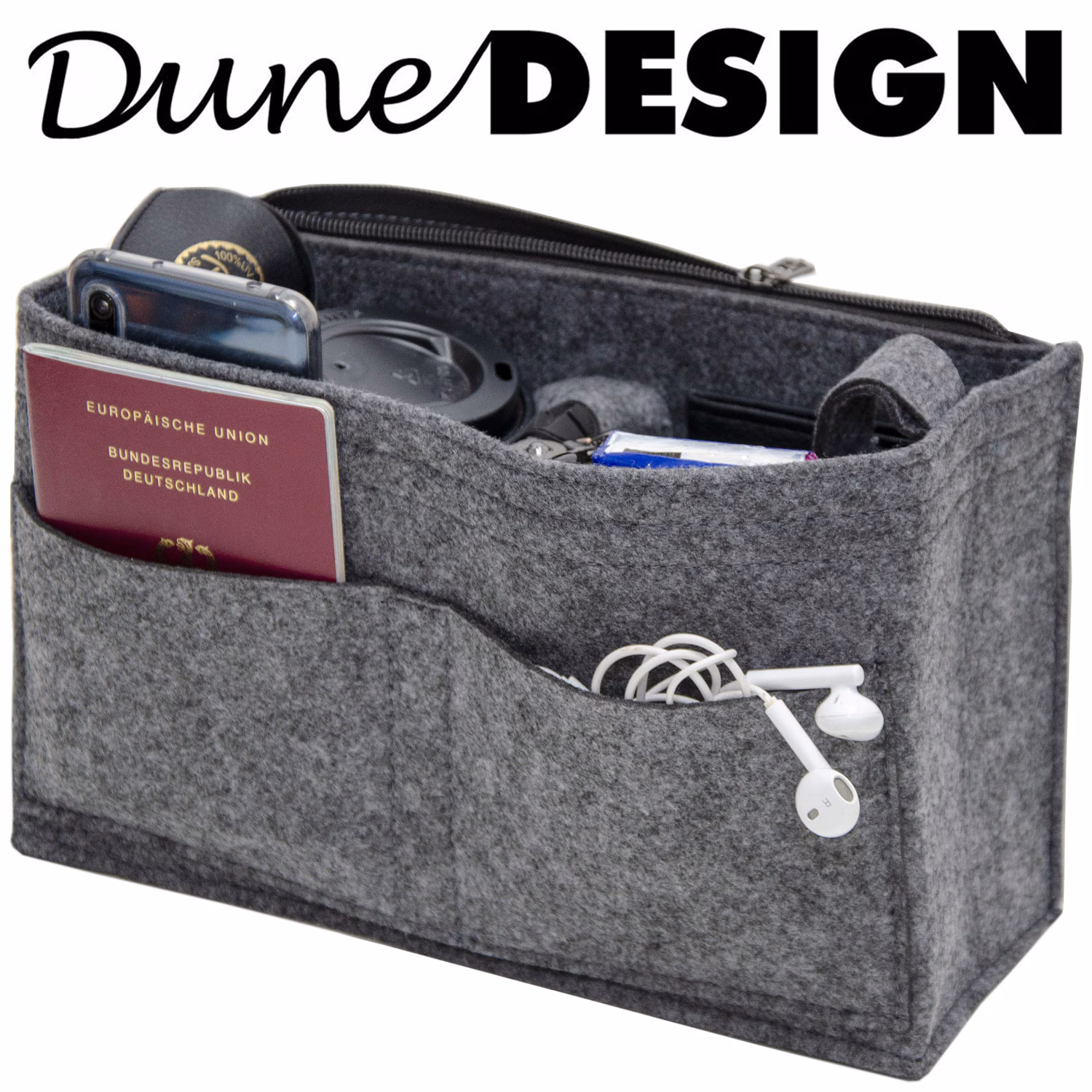 Handtaschen Organizer 27x10x16cm M Filz Tasche Innentasche Taschen Einsatz Grau