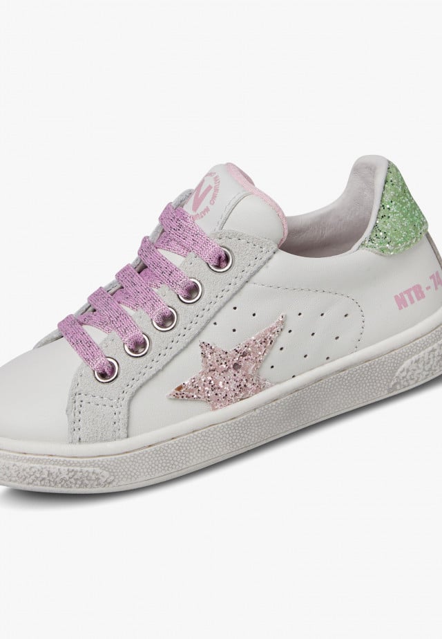 NATURINO PINN ZIP.Sneakers aus Leder und Veloursleder, Weiß