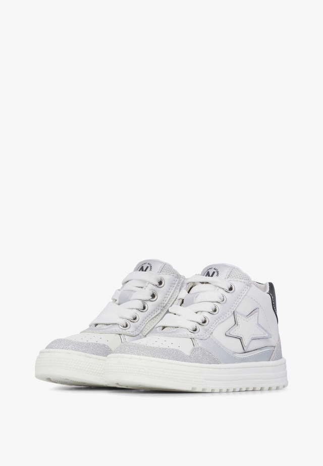 NATURINO HESS HIGH 3 ZIP.Knöchelschuhe aus Leder, Weiß-Silber