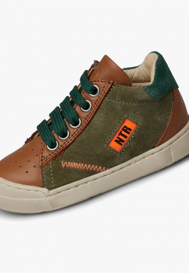 NATURINO FALUK HIGH ZIPSneakers aus Leder und Veloursleder, Militärgrün-Braun
