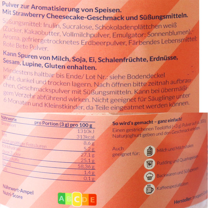 Geschmackspulver Strawberry-Cheesecake, 250g von zero