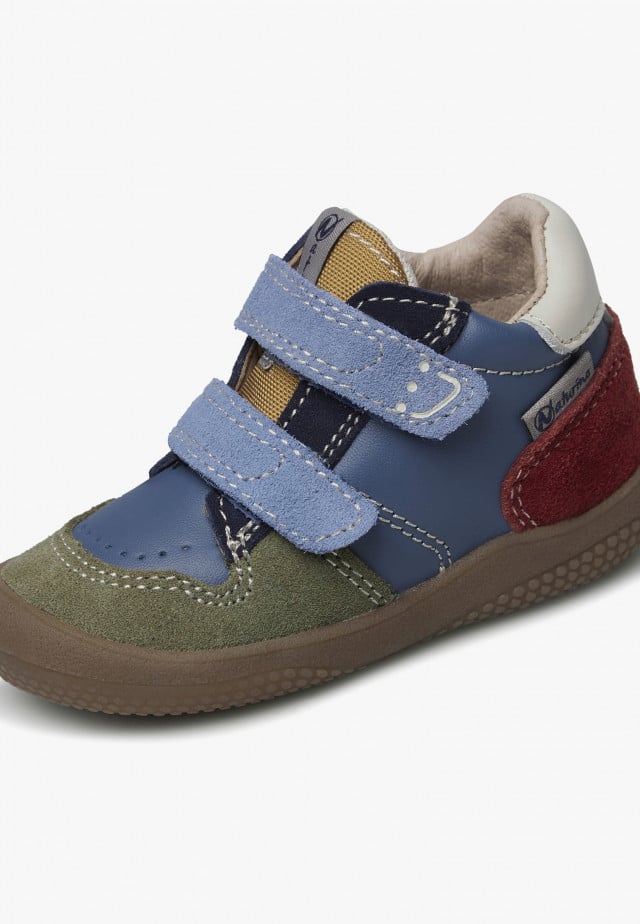 NATURINO FINAY VL.Lauflernschuhe aus Leder und Veloursleder, Azurblau-Militärgrün