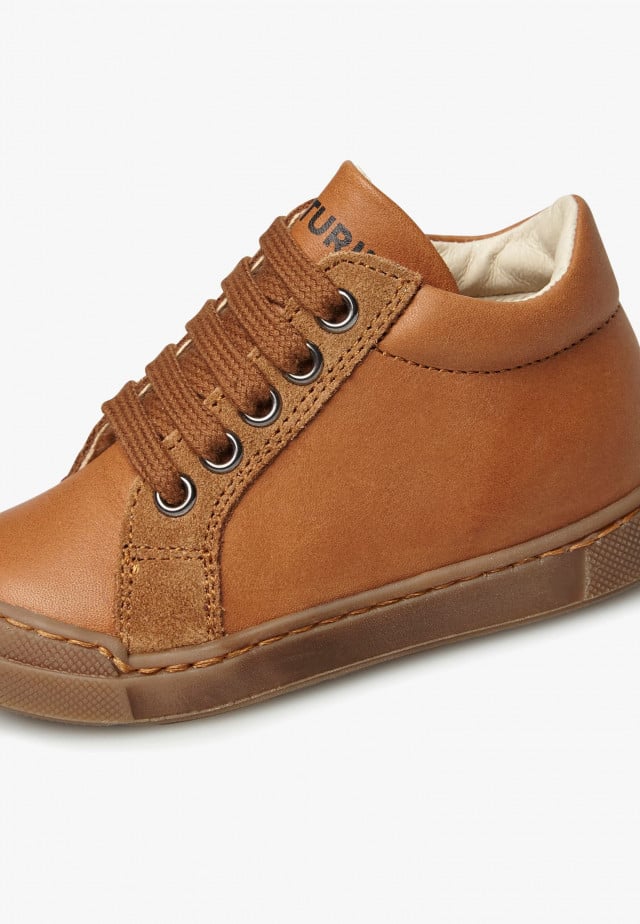 NATURINO DORD ZIPLedersneakers mit Reißverschluss, Cognac