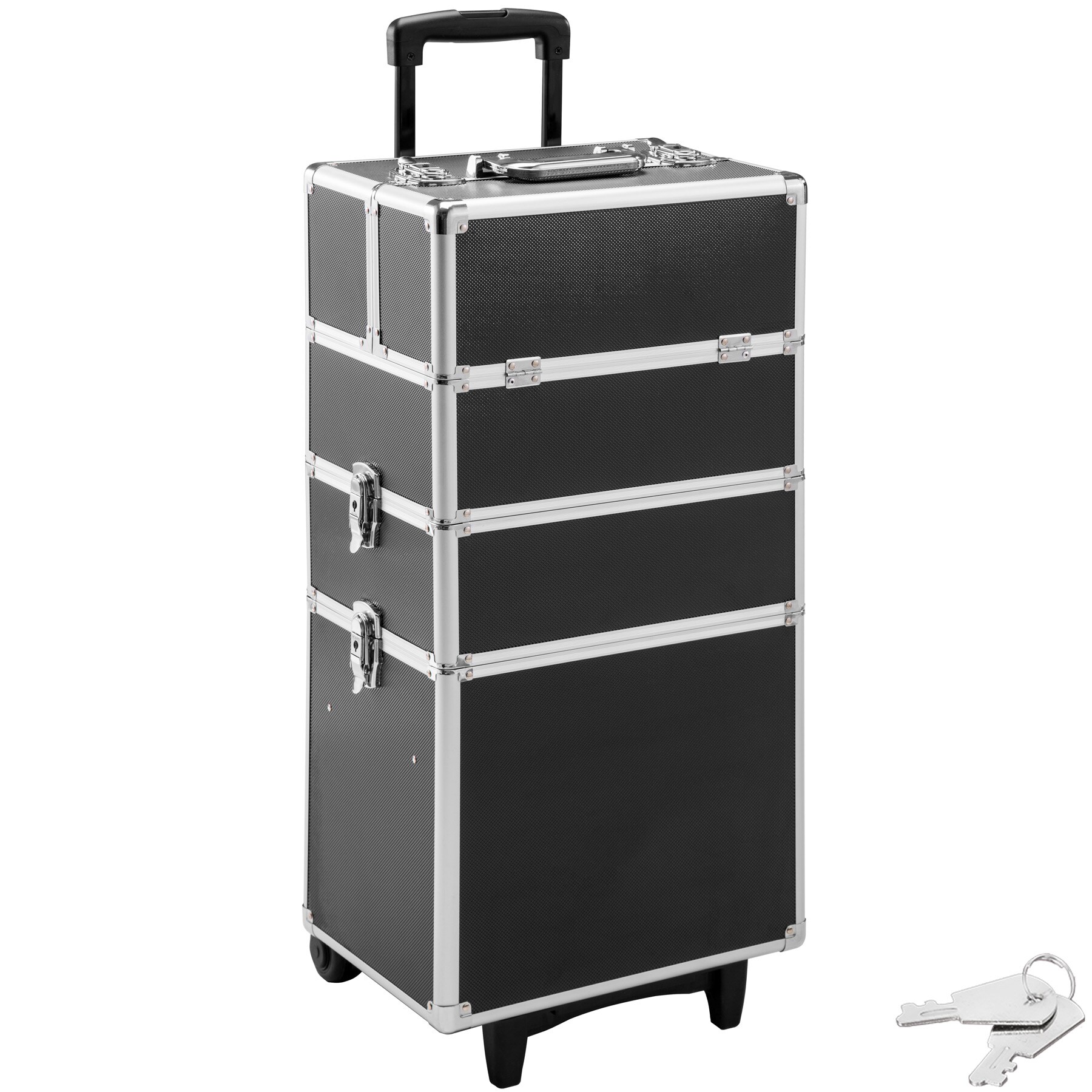 tectake® Kosmetikkoffer, 3 in 1 mit Innenverkleidung aus Samt, abgerundete Ecken mit Schutz-Beschlägen, 35 x 25 x 68 cm