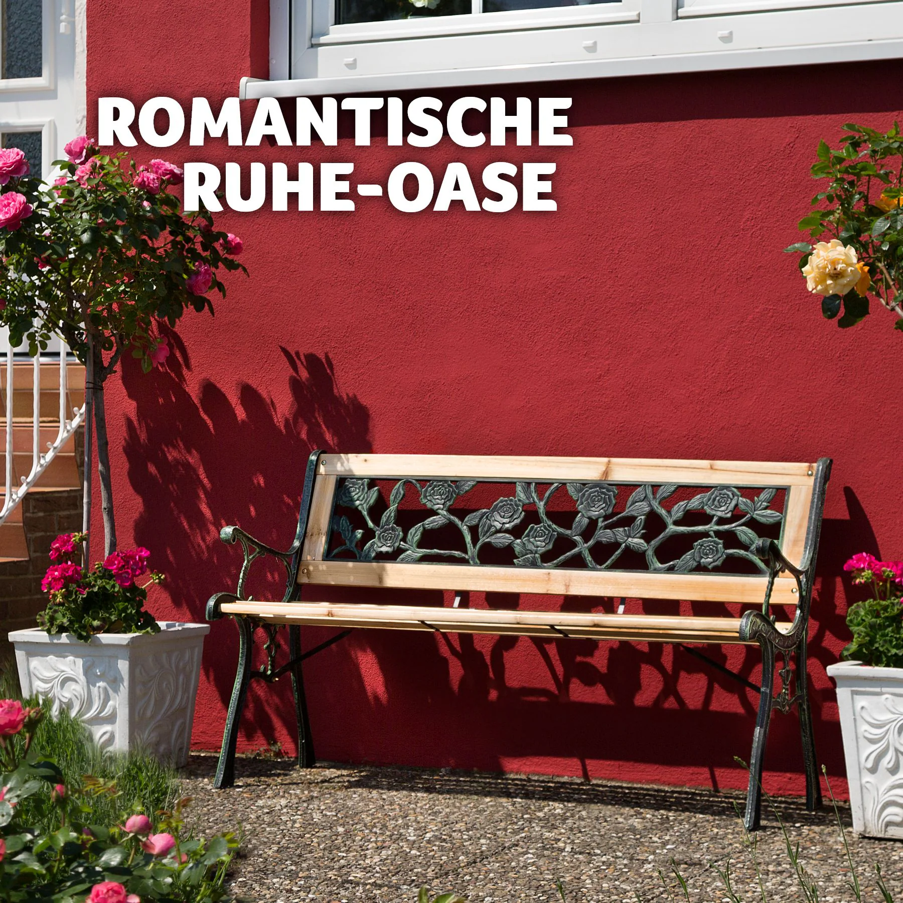 tectake® Gartenbank, 2-Sitzer, wetterfest, 124 x 52 x 74 cm