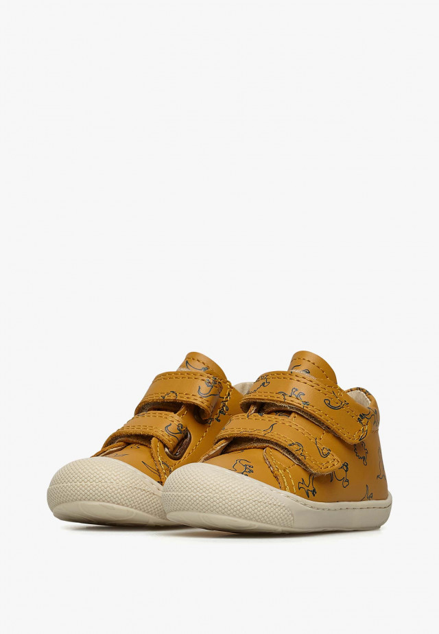 NATURINO COCOON VLLauflernschuhe aus Leder mit Dinosaurien-Print, Kürbis