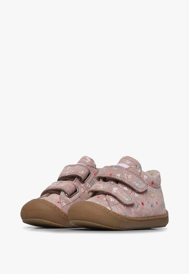 NATURINO COCOON VLLauflernschuhe aus Veloursleder mit Blumenprint, Rosa