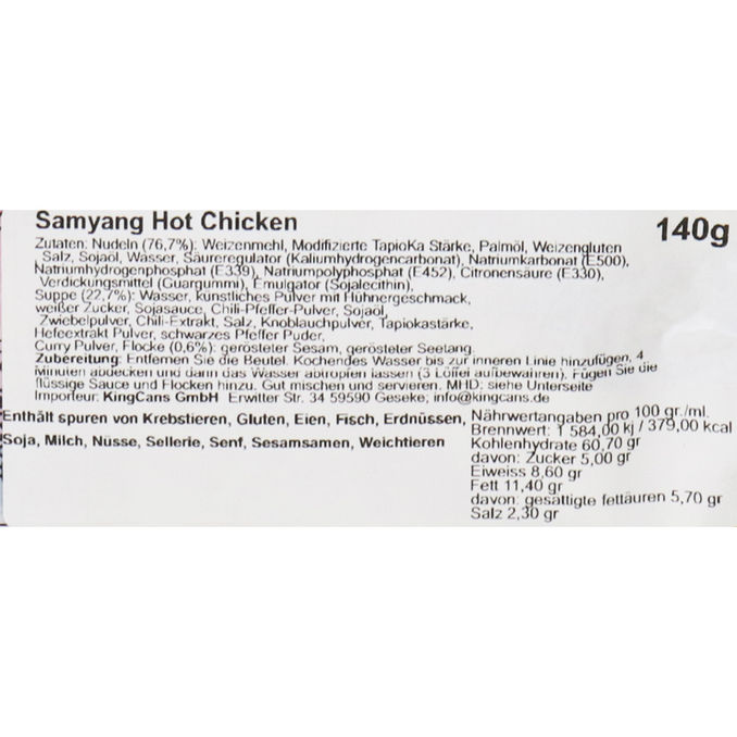 Instantnudeln Hot Chicken, 5er Pack, 5x140g von Samyang