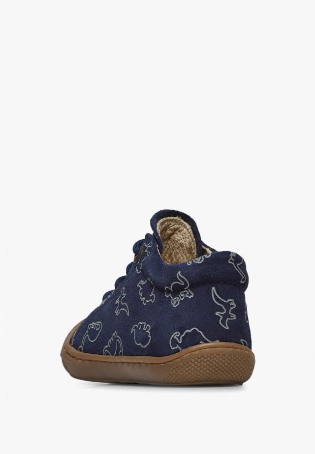 NATURINO COCOONLauflernschuhe aus Veloursleder mit Dinosaurier-Print, Marineblau