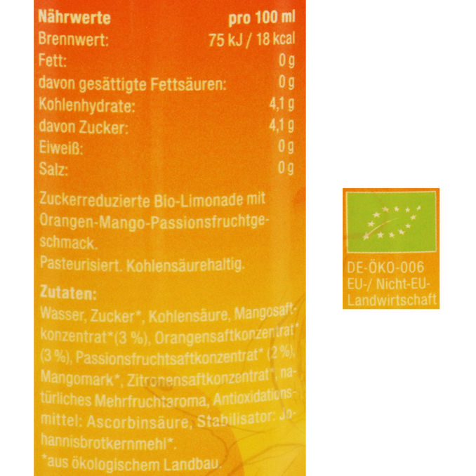 BIO Orange-Mango-Maracuja Limo, 18er Pack (EINWEG) zzgl. Pfand, 18x0,5L von Limissimo