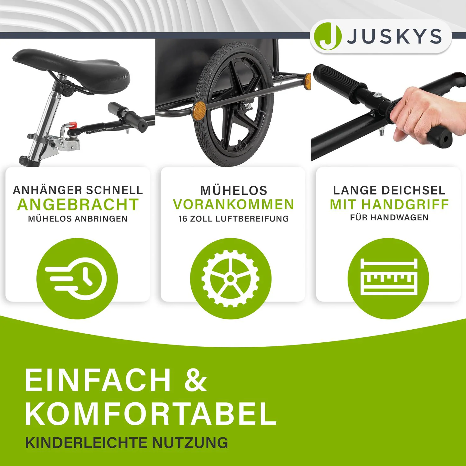 Juskys Transportanhänger Fahrradanhänger 90 Liter - Lastenanhänger mit Kupplung, Deichsel & Plane