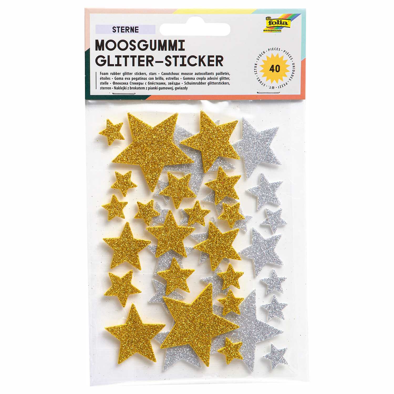 Folia Sticker Moosgummi 40er Glitter-Sterne