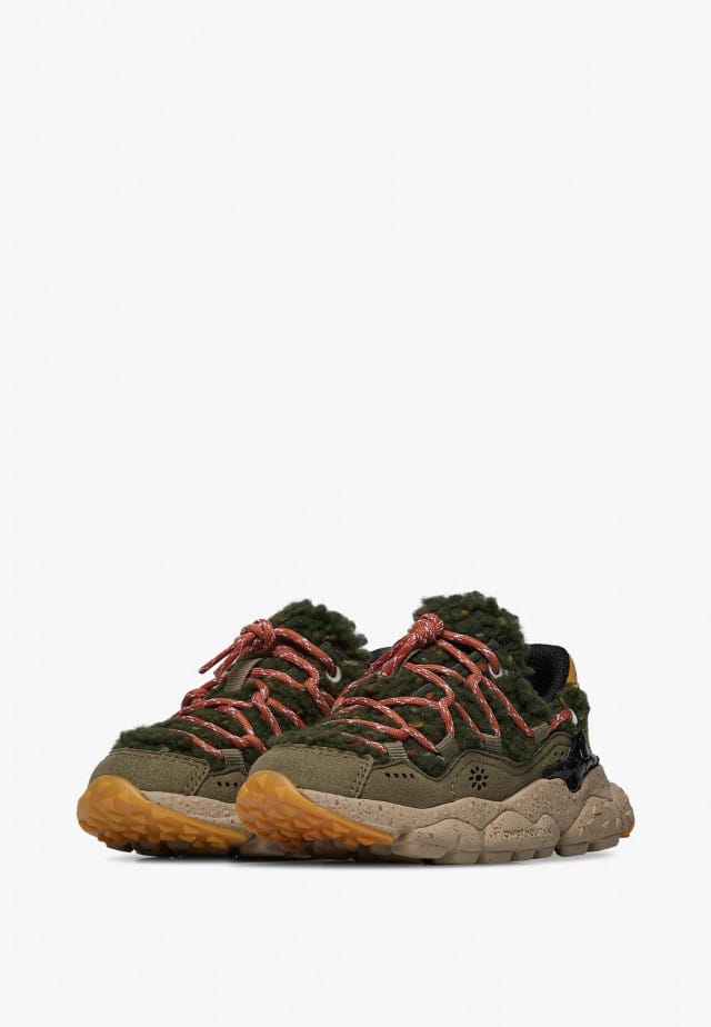 RAIKIRI JUNIOR.Sneakers aus Kunstleder und Wolle, Militärgrün