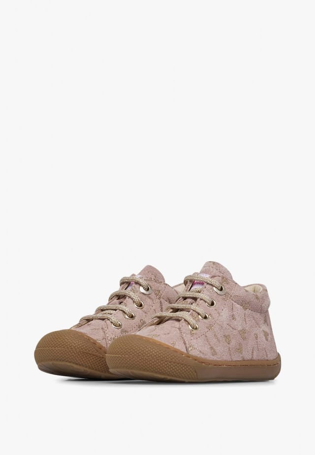 NATURINO COCOONLauflernschuhe aus Veloursleder mit Glitzerherzen, Rosa-Platin