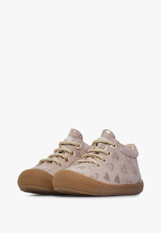 NATURINO COCOONLauflernschuhe aus Veloursleder mit Glitzerherzen, Taupe