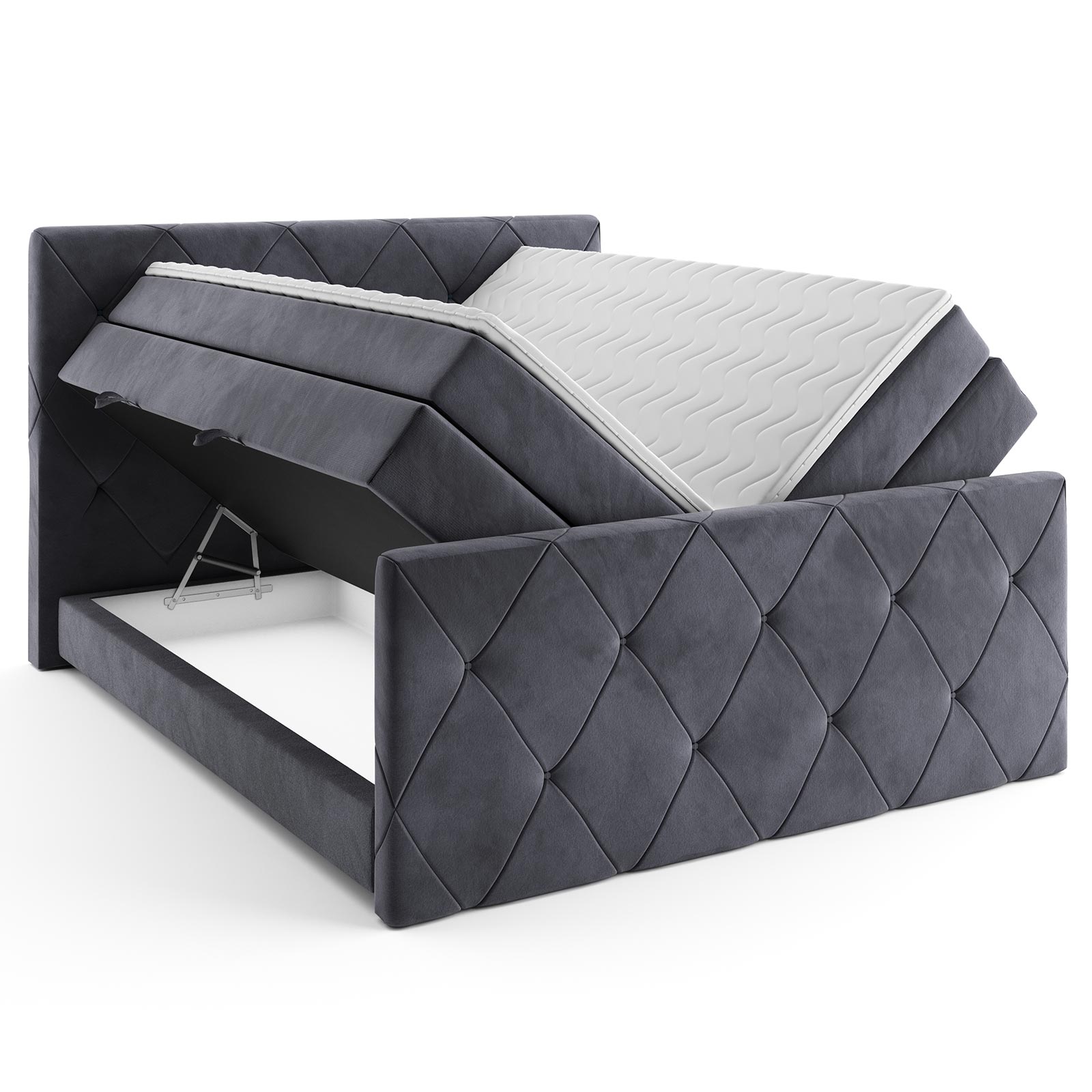 Boxspringbett - grau - H3 - mit Bettkasten - 140x200 cm