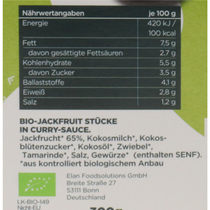 BIO Jackfruit in Curry Sauce, 300g von JACKY F.