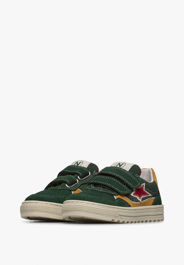NATURINO HESS 3 VL.Sneakers aus Veloursleder und technischem Gewebe, Dunkelgrün-Kürbis