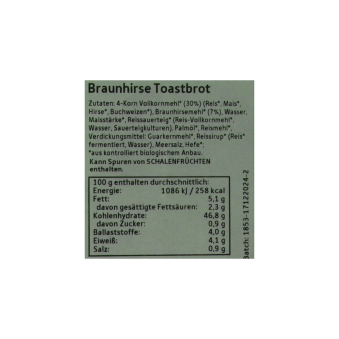 BIO Braunhirse Toastbrot, 250g von Werz