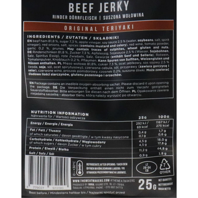 The Meat Makers Beef Jerky Original Teriyaki , 25g von The Meat Makers