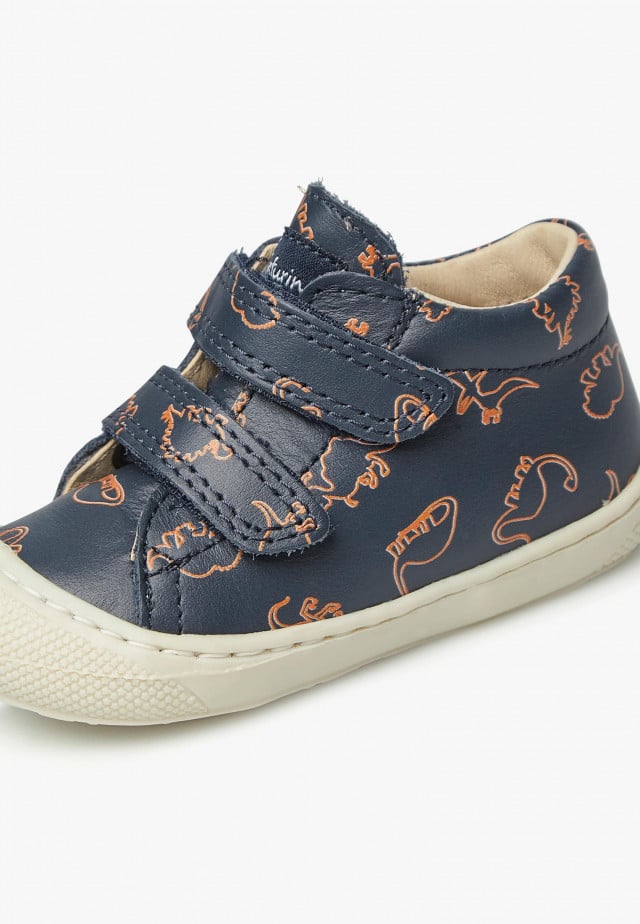 NATURINO COCOON VLLauflernschuhe aus Leder mit Dinosaurien-Print, Marineblau