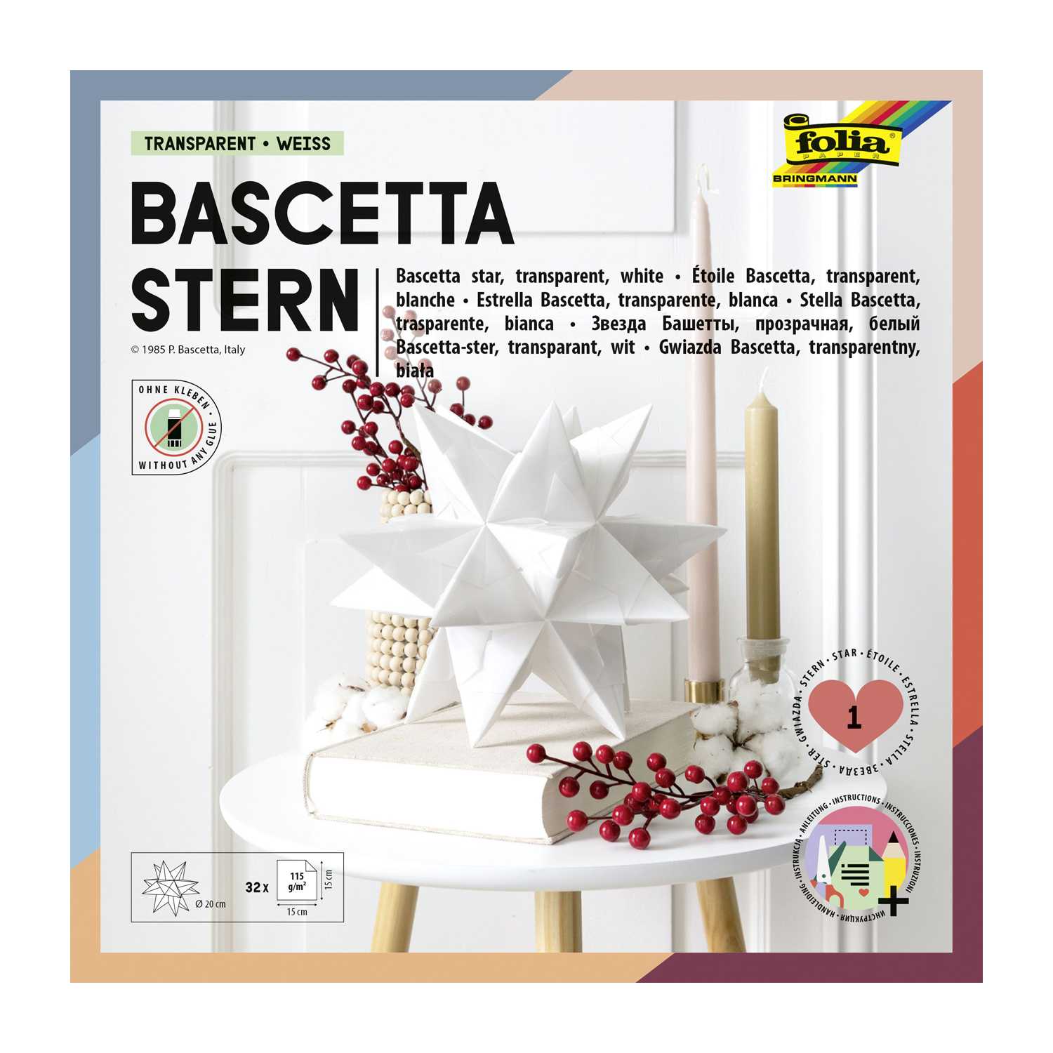Folia Bascetta Stern-Set 15 x 15 cm 115 g/m² weiß/transparent 32 Blatt