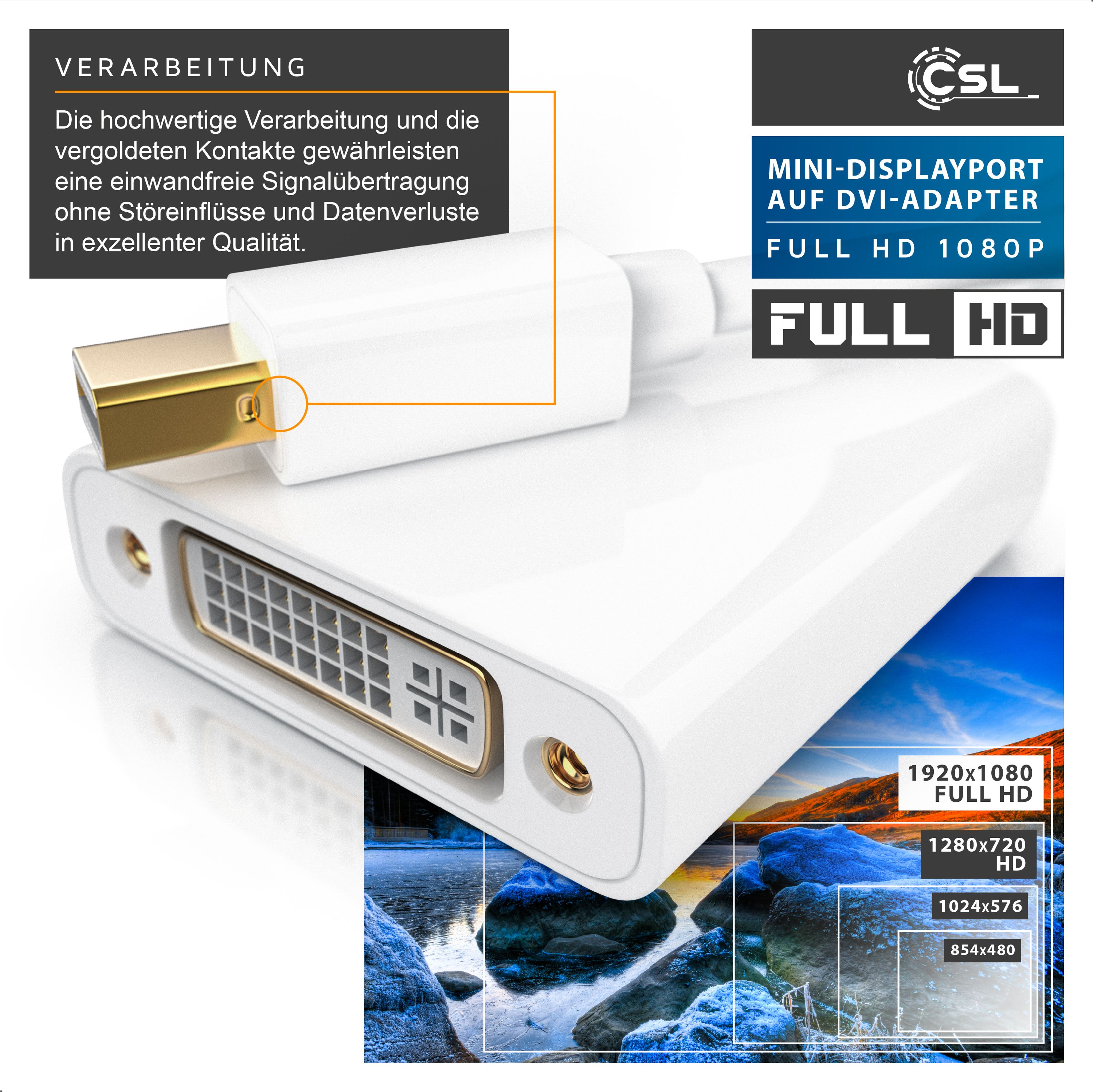 CSL Full HD MiniDP zu DVI Adapter Kabel - Mini DisplayPort zu DVI Buchse