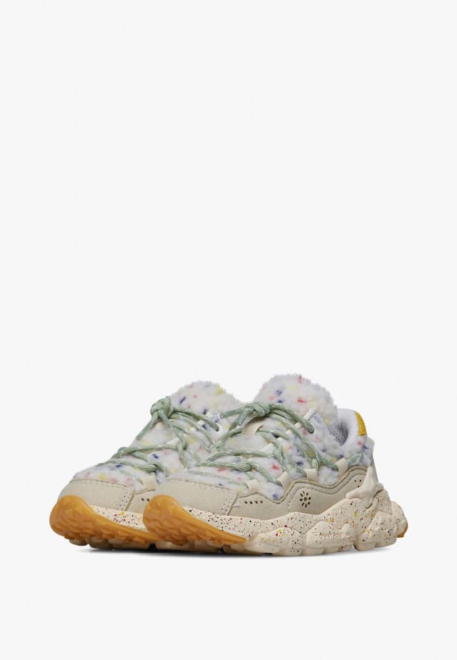 RAIKIRI JUNIOR.Sneakers aus Kunstleder und Wolle, Cremeweiß