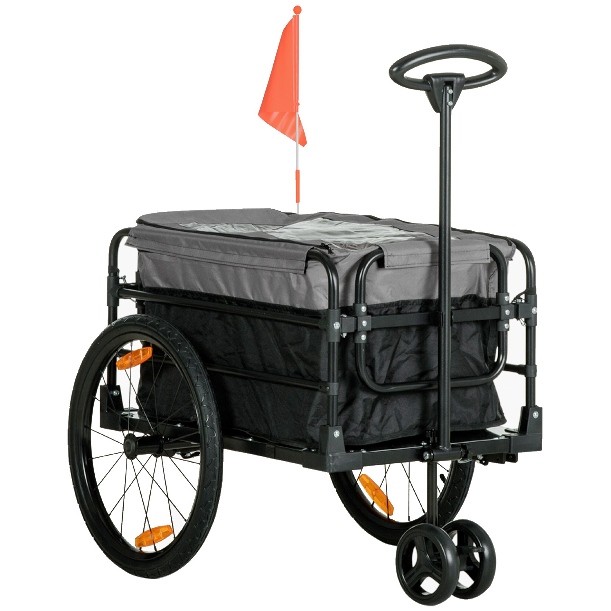 HOMCOM Lastenanhänger mit Stahlrahmen schwarz, grau 130L x 64B x 103Hcm