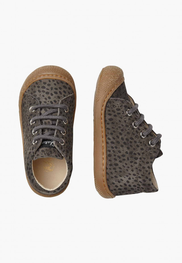 NATURINO COCOONLauflernschuhe aus Veloursleder mit Leoparden-Print, Anthrazit