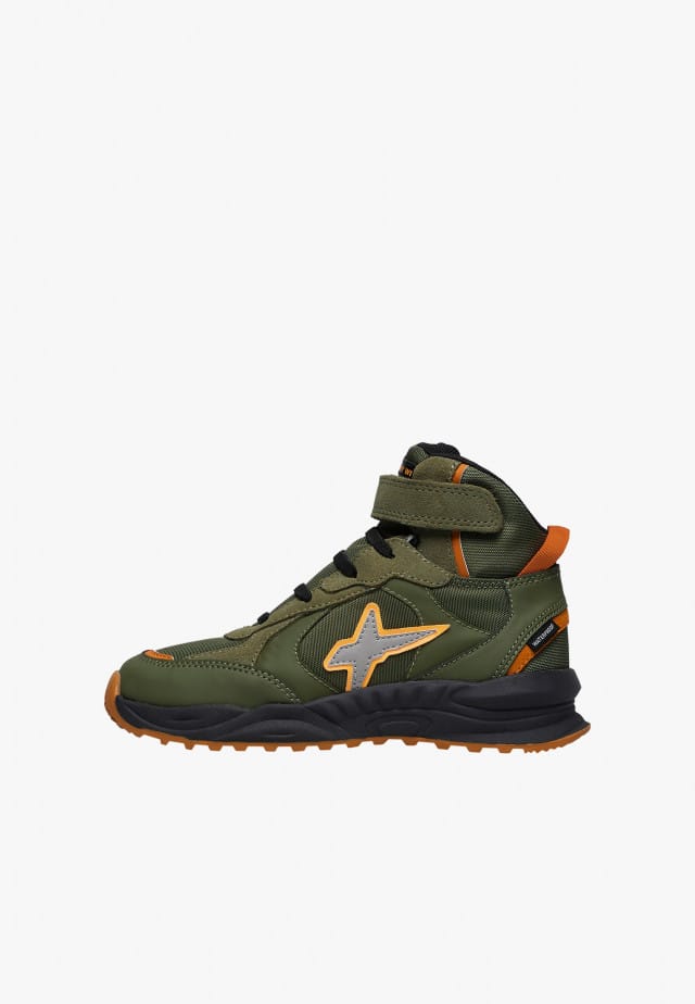 CHEWINGUM JUNIOR WP.Sneakers aus Leder und technischem Gewebe, Militärgrün