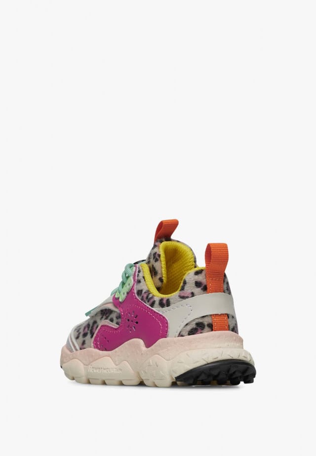 DOI JUNIOR.Sneakers aus Kunstleder, Grau-Fuchsia