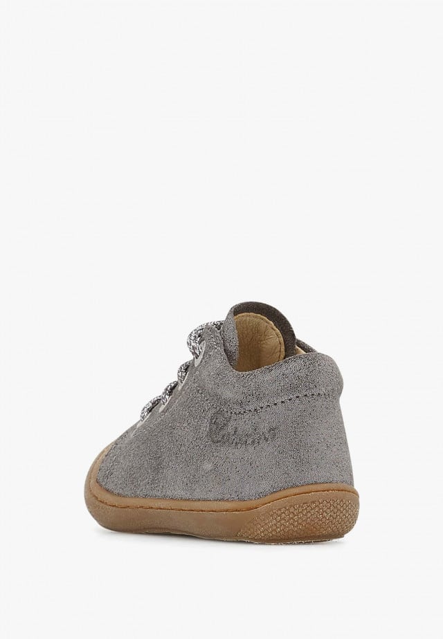 NATURINO COCOONLauflernschuhe aus Veloursleder in Glitter-Optik, Weiß-Silber